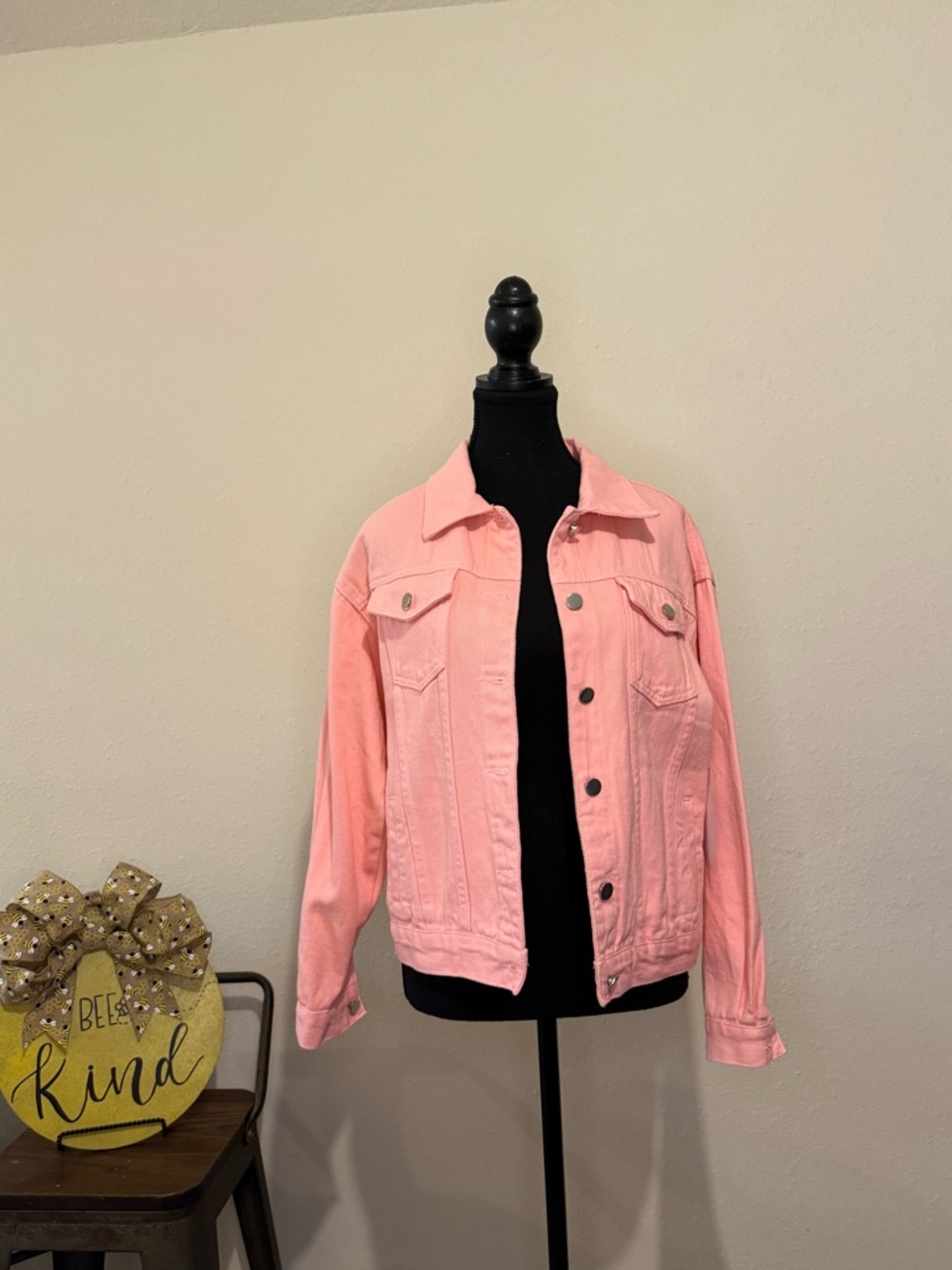 Pink Women's Denim Jacket - Casual Jean Jacket